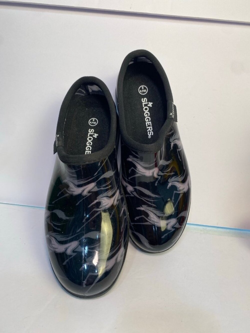Sloggers Women’s Black White Garden Water Mules Slip On Shoes Size 8